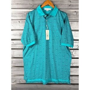 Vtg 90s Izod Club Men Teal Fleur De Lis Print Golf Polo Shirt Short Sleeve L NWT